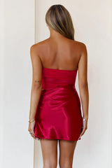 Camera Loves Her Strapless Satin Mesh Mini Dress Red