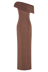 Cassandra Off Shoulder Slinky Maxi Dress - Chocolate
