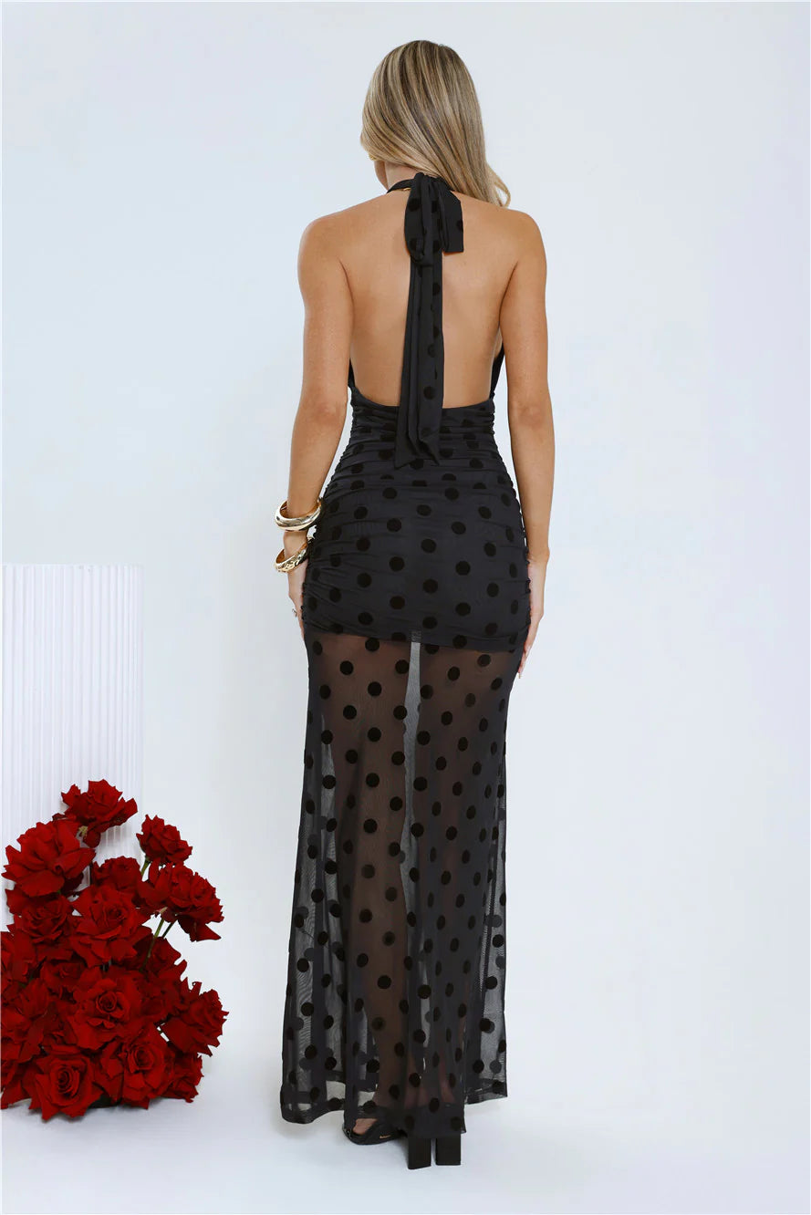 Hot Right Now Polka Dot Maxi Dress Black