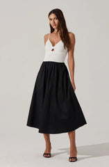 Contrast Mixed Media Midi Dress