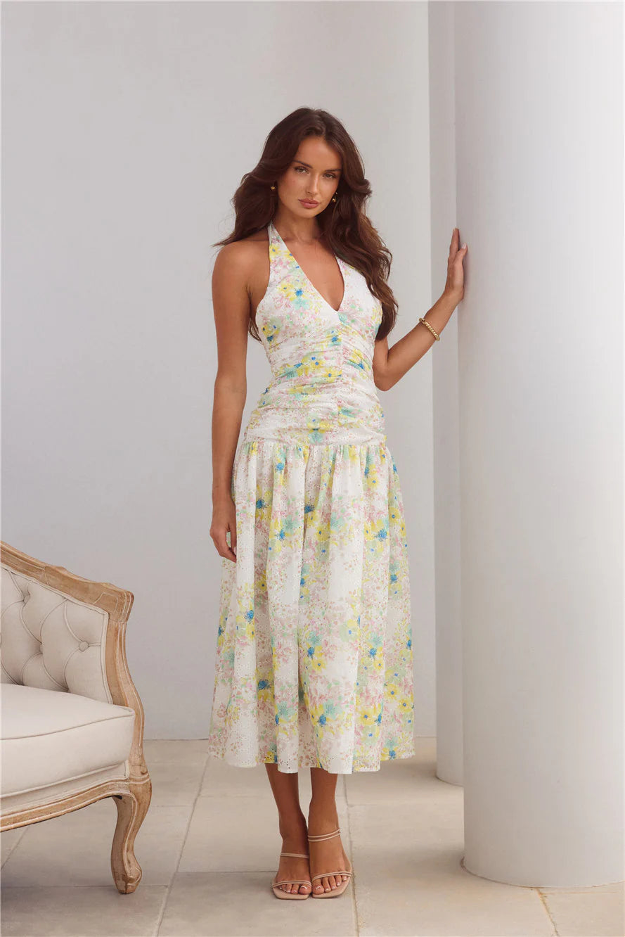 Island Dreamscape Halter Midi Dress Print