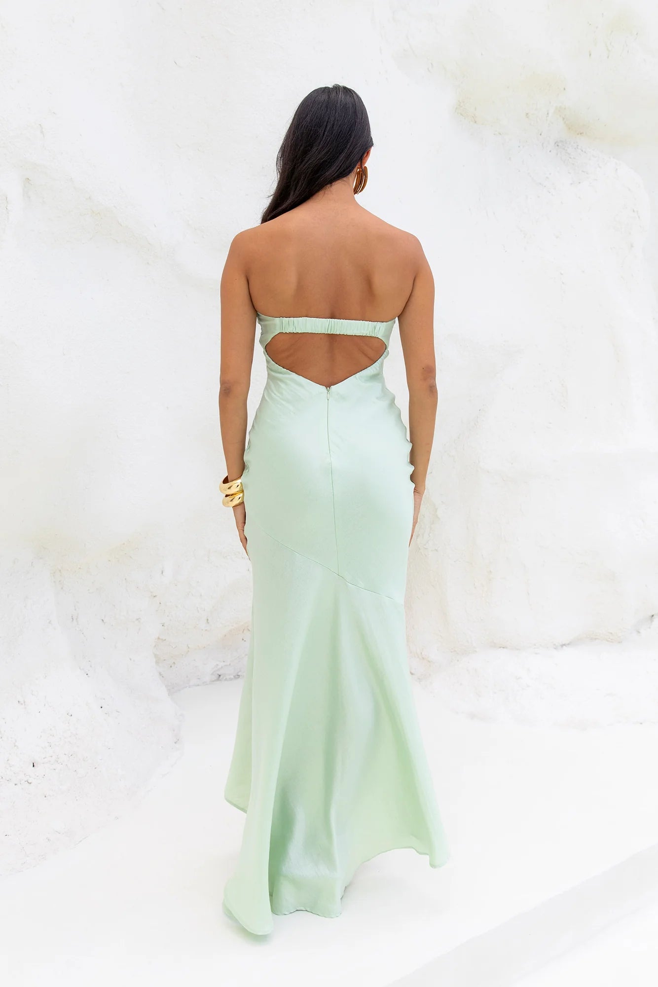 Heritage Strapless Satin Maxi Dress Sage