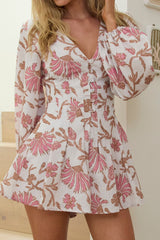 Adriel Button Romper Floral Beige