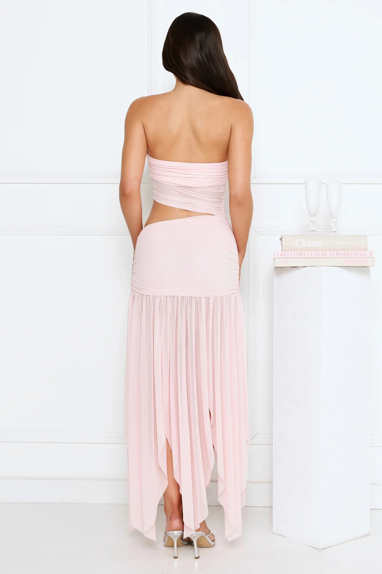 Haute Babe Strapless Mesh Maxi Dress Pink