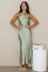 Kissed By Moonlight Satin Maxi Dress Sage