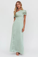 Bellissima Asymmetric Shoulder Maxi Dress Sage