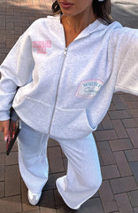 Save My Number Zip Front Hoodie Grey Marle