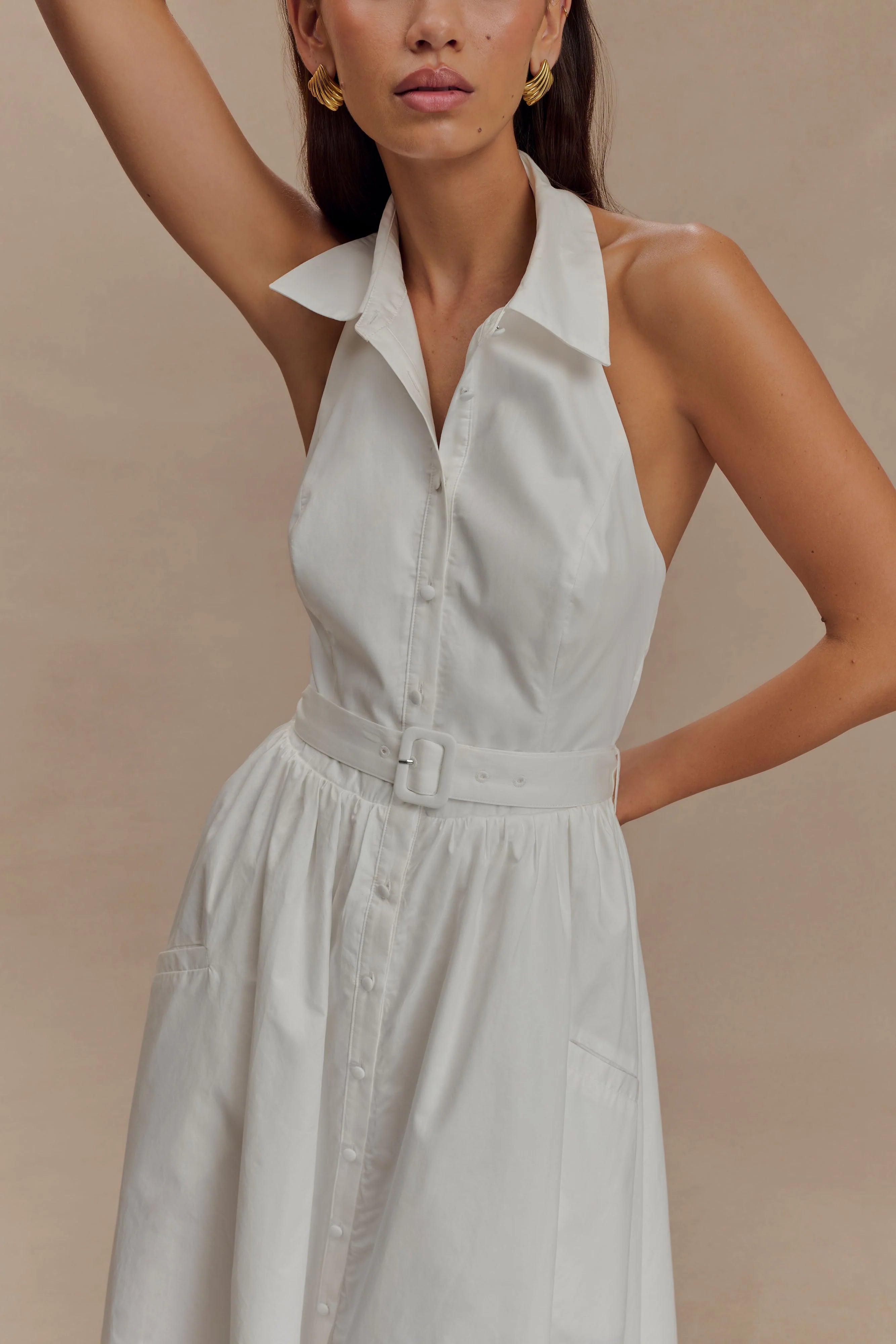 Cindy Collared Midi Dress - White