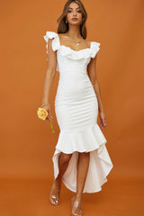 Cloud 9 Bardot Neckline Corset Back Dress White