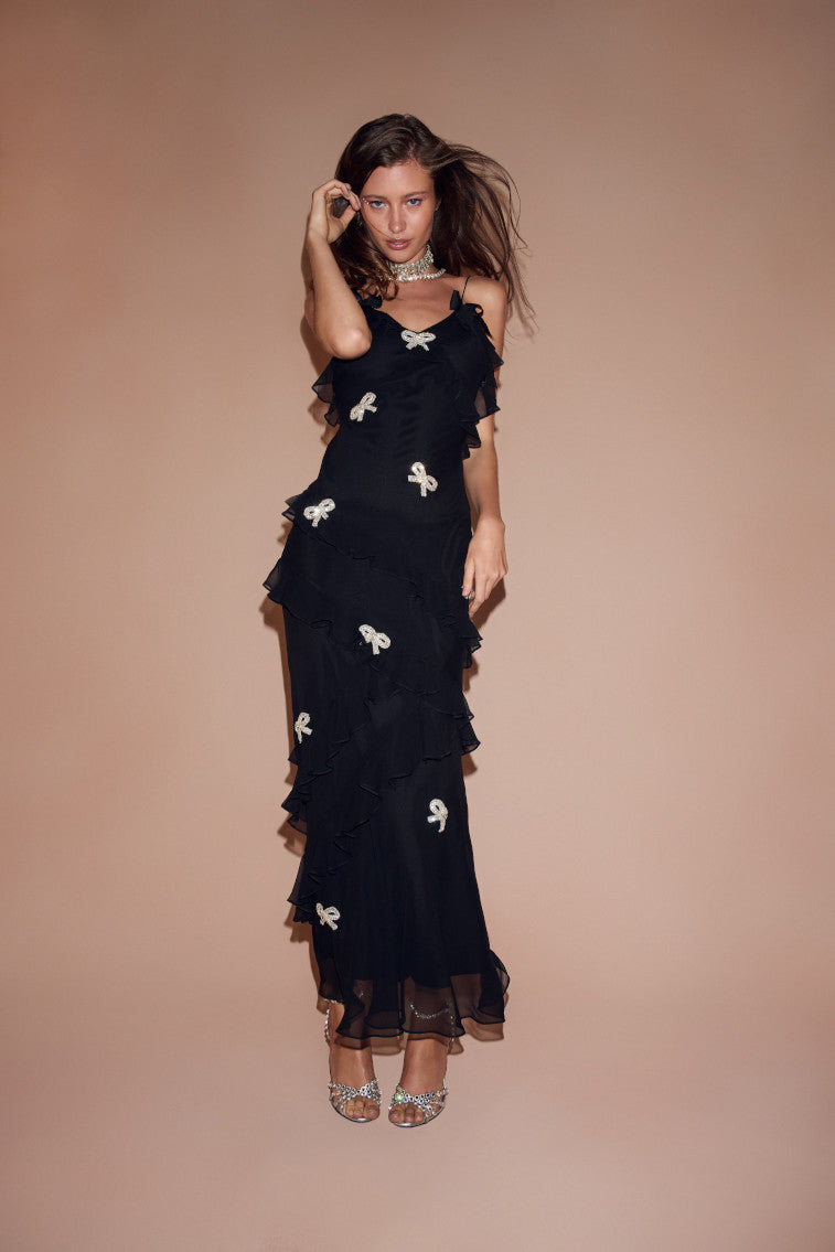 Rialto Crystal Bow-Embellished Maxi Dress