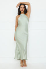 Icon Status Satin Maxi Dress Sage
