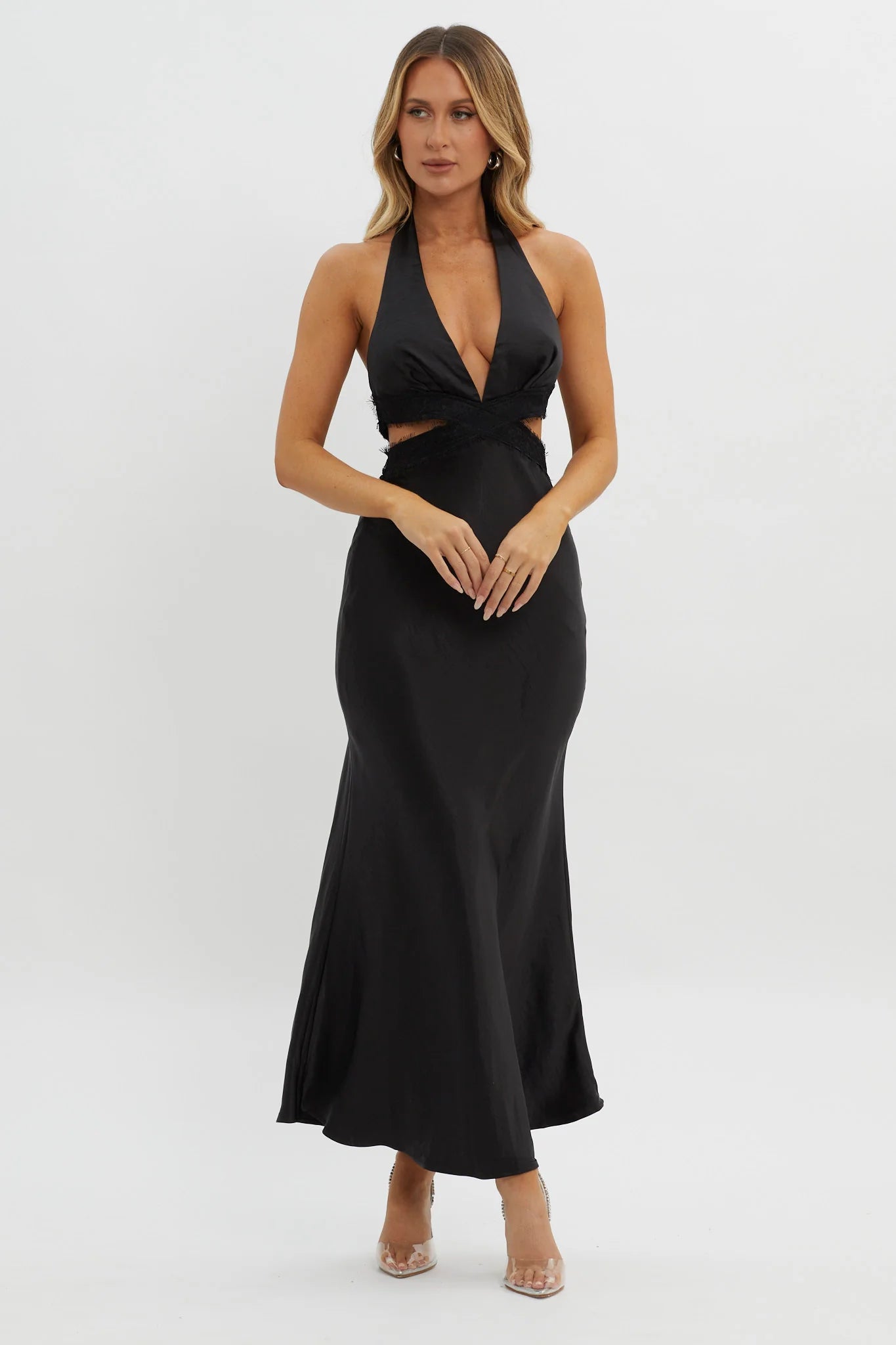 Of Your Dreams Cut-Out Halter Dress Black