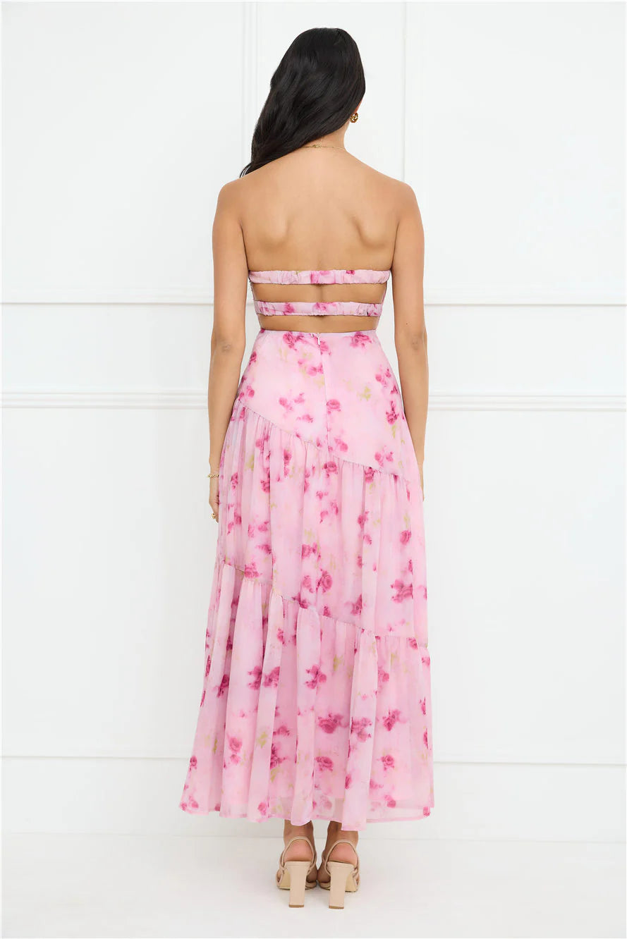 Lavender Mist Strapless Maxi Dress Pink