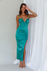 Dancing In September Thigh Split Dress Green