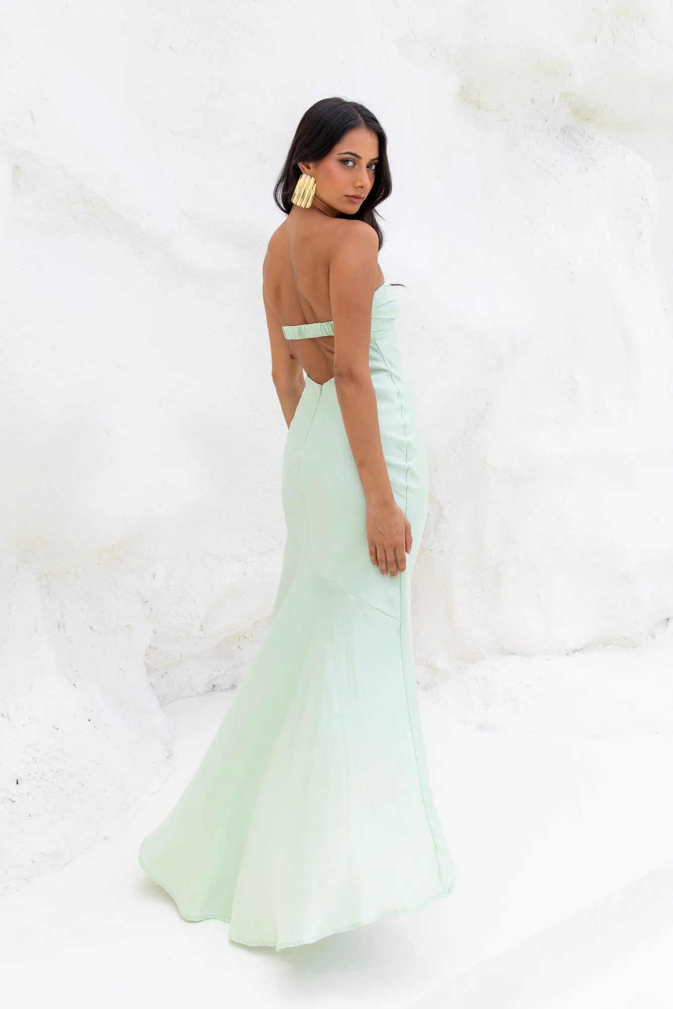 Heritage Strapless Satin Maxi Dress Sage