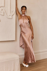 Lunar Eclipse Halterneck Satin Midi Dress Dusty Pink