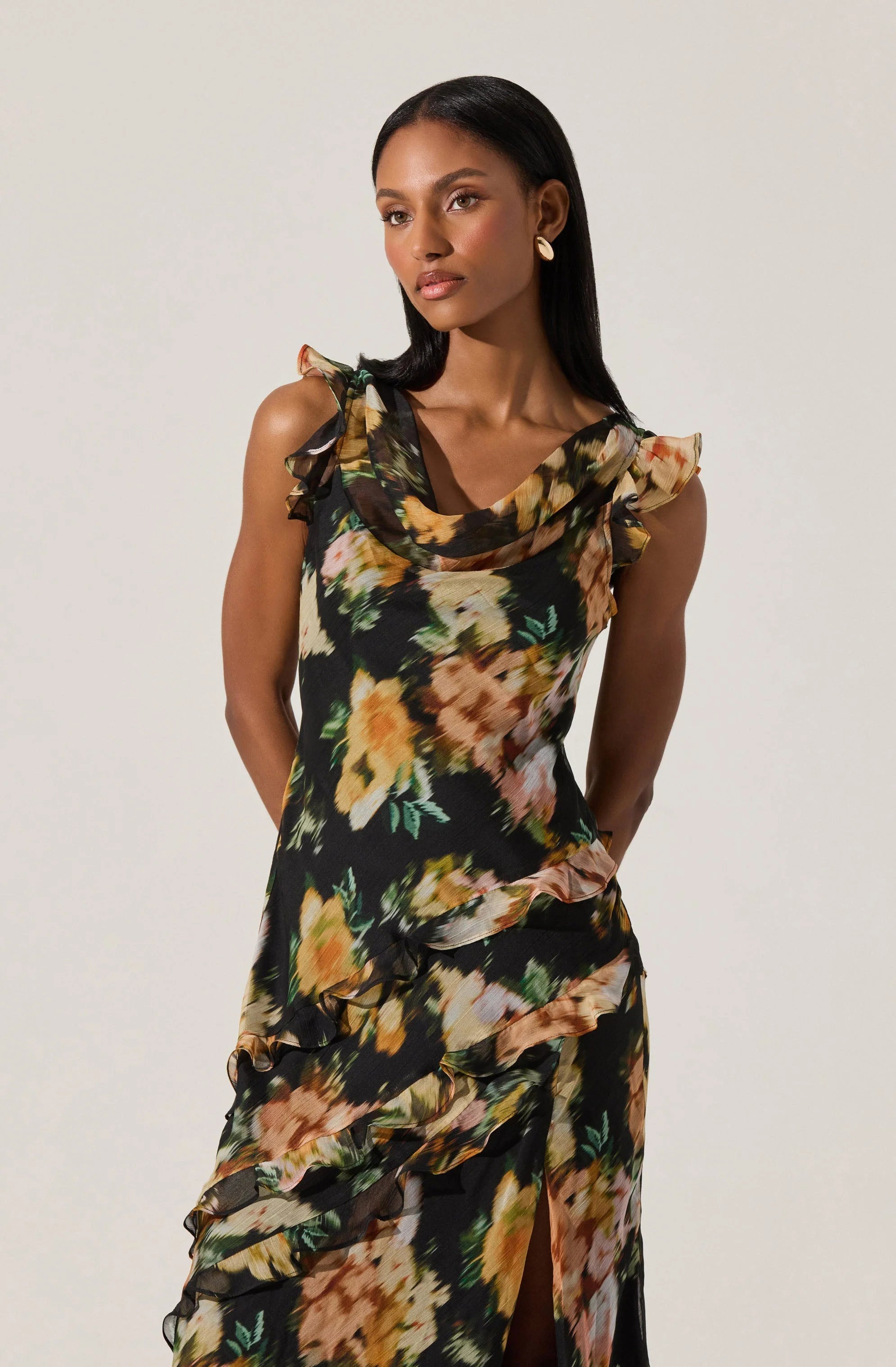 Alinta Ruffle Cowl Neck Dress