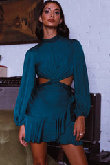 Feels Like Home Long Sleeve Cut-Out Dress Forest Green