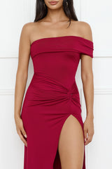 Lavish Luxe Off Shoulder Maxi Dress Burgundy