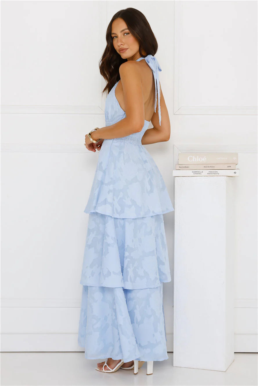 Island Sway Halter Maxi Dress Blue