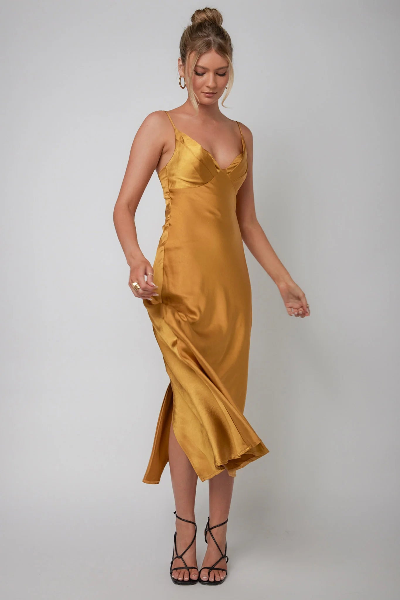 Infinity Pintuck Bust Midi Dress Mustard
