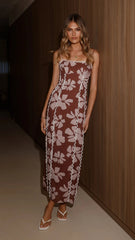 Carlia Midi Dress - Brown Daylillies
