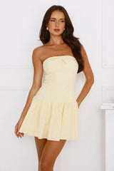 Hibiscus Kiss Strapless Mini Dress Yellow