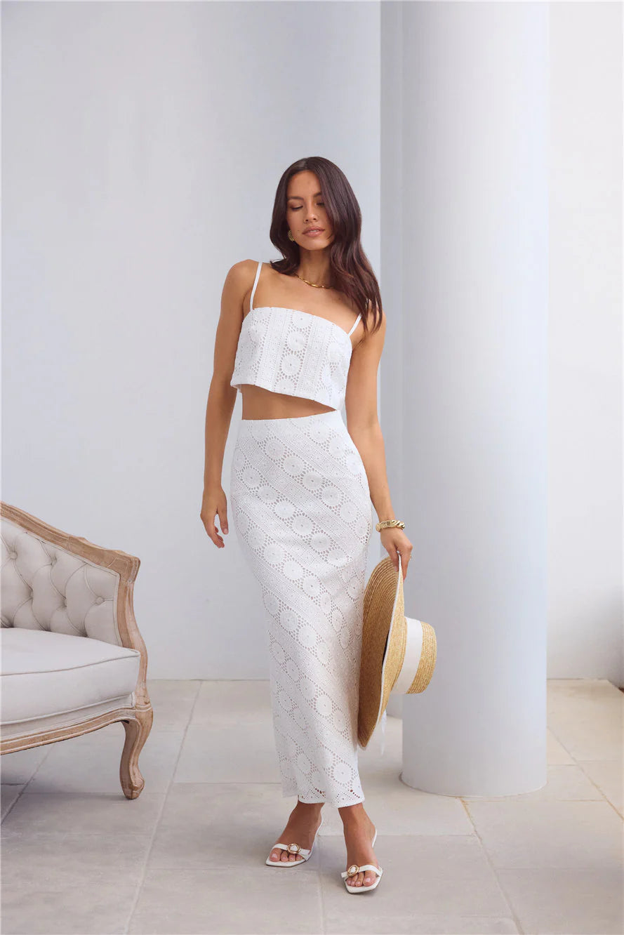 Island Calm Embroidered Maxi Skirt White