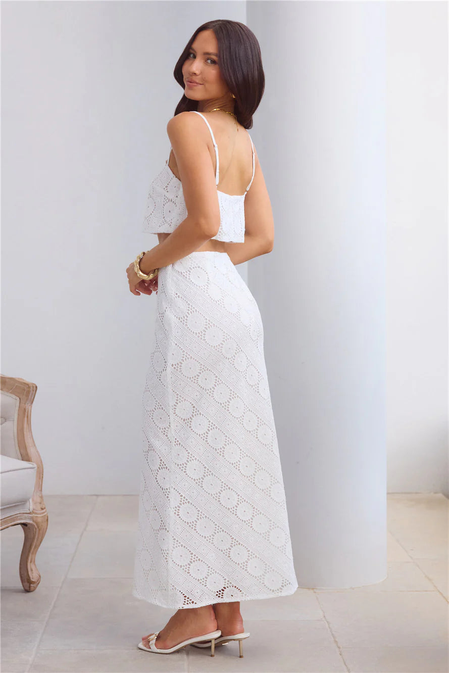 Island Calm Embroidered Maxi Skirt White