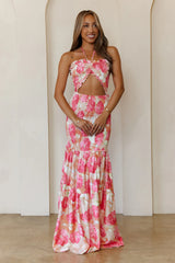 Her Bloom Era Halter Maxi Dress Fuchsia