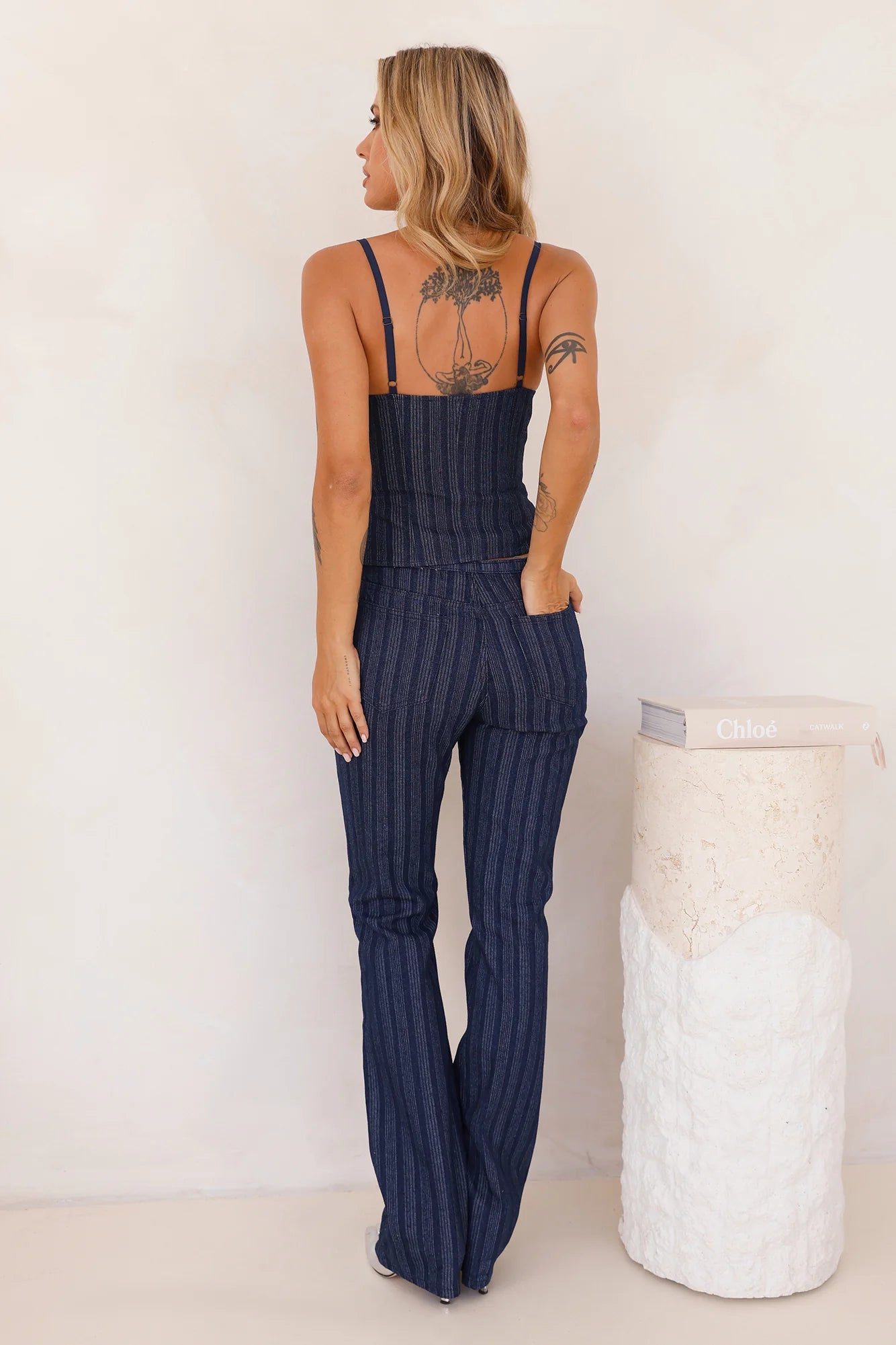 LIONESS Charismatic Denim Corset Dark Pinstripe