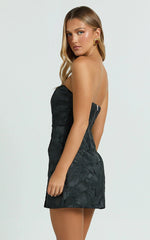 Brailey Mini Dress Strapless Dress in Black Jacquard