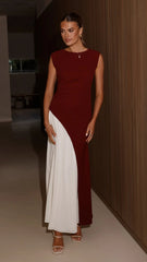 Charlotte Contrast Midi Dress - Wine/White