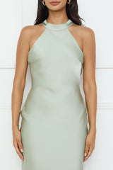 Icon Status Satin Maxi Dress Sage