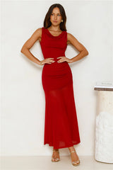 Honey Drizzle Mesh Maxi Dress Red