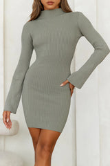 Isla Ribbed Long Sleeve Mini Dress Sage