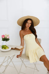 Hibiscus Kiss Strapless Mini Dress Yellow