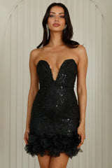 High Class Status Sequin Strapless Mini Dress Black