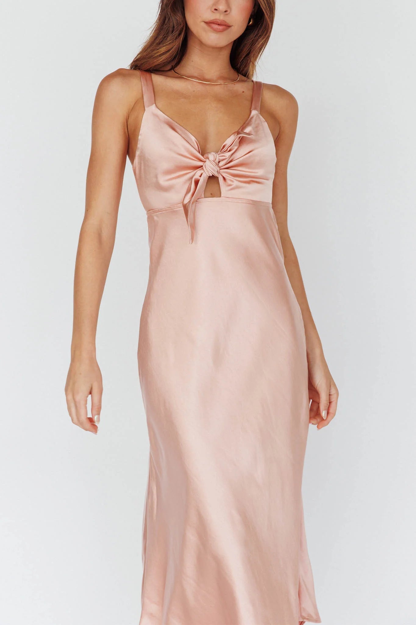 Perfect Day Satin Midi Dress Blush