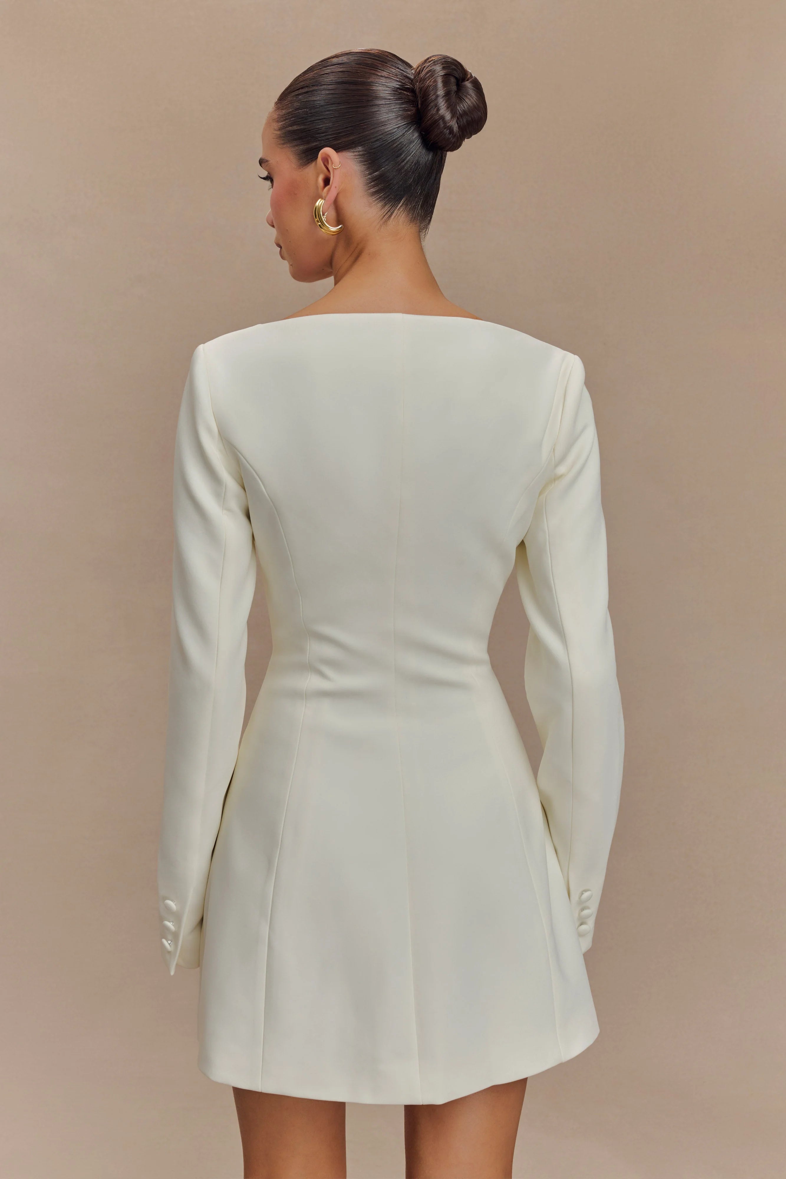 Jolie Boat Neck Suiting Mini Dress - Ivory