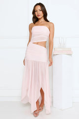 Haute Babe Strapless Mesh Maxi Dress Pink