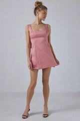 UO Bri Double Bow Satin Mini Dress Cinder Rose