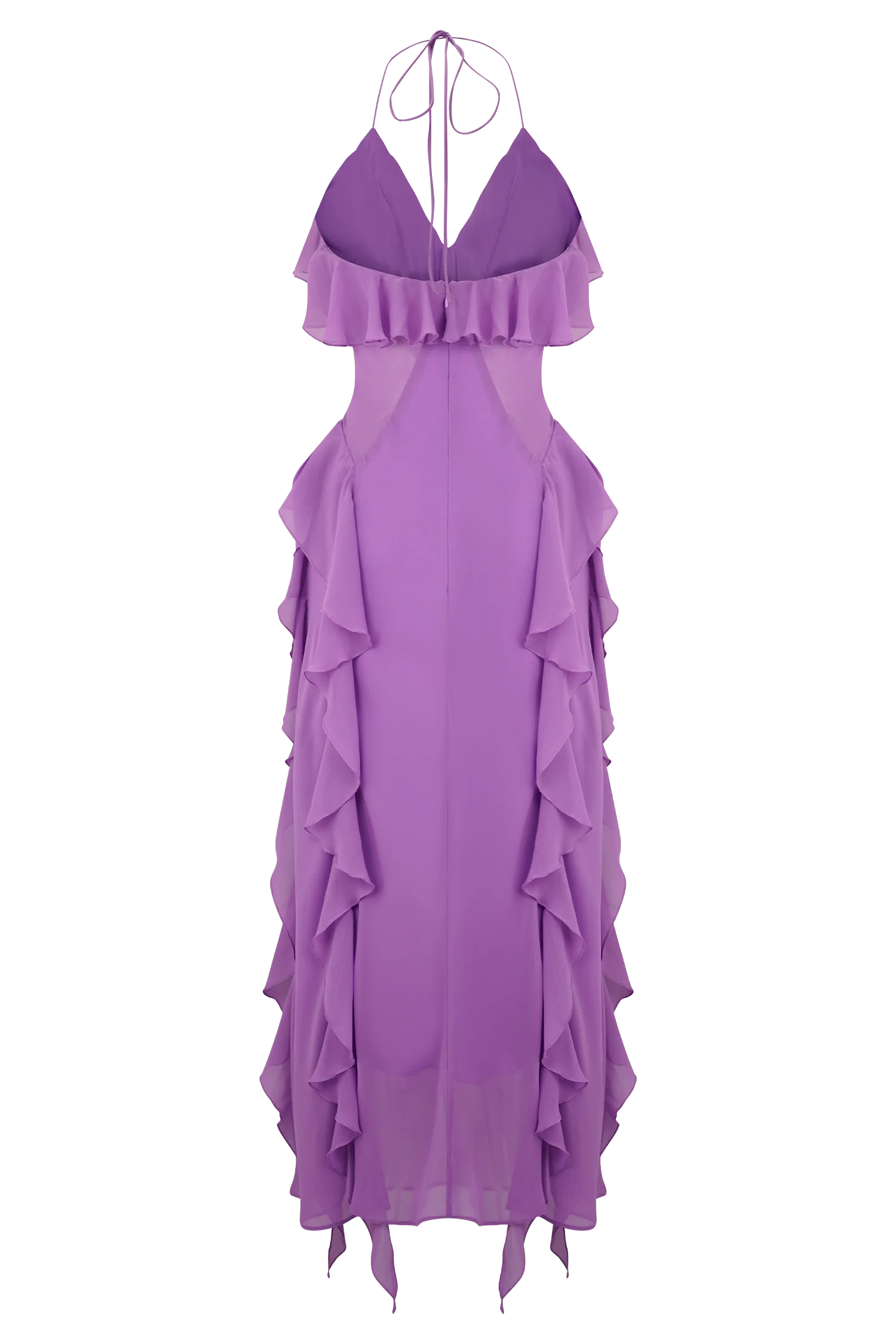 Aleyna Chiffon Ruffle Midi Dress - Purple