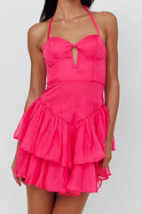 Tuscan Summer Flounce Mini Dress Hot Pink