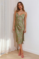 Island Cocktail Satin Midi Dress Green