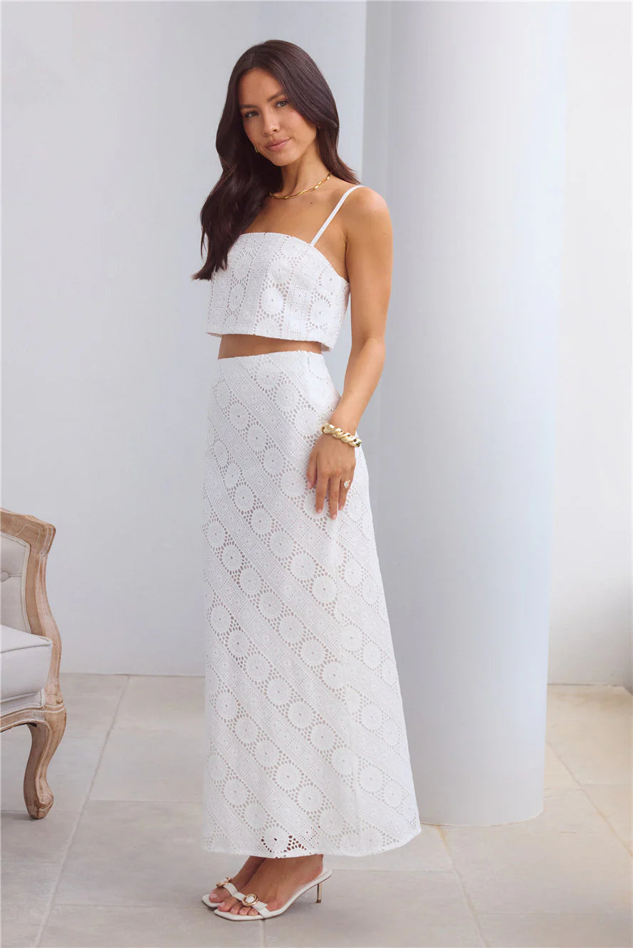 Island Calm Embroidered Crop Top White