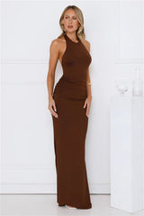 Iconic Dream Halter Maxi Dress Chocolate