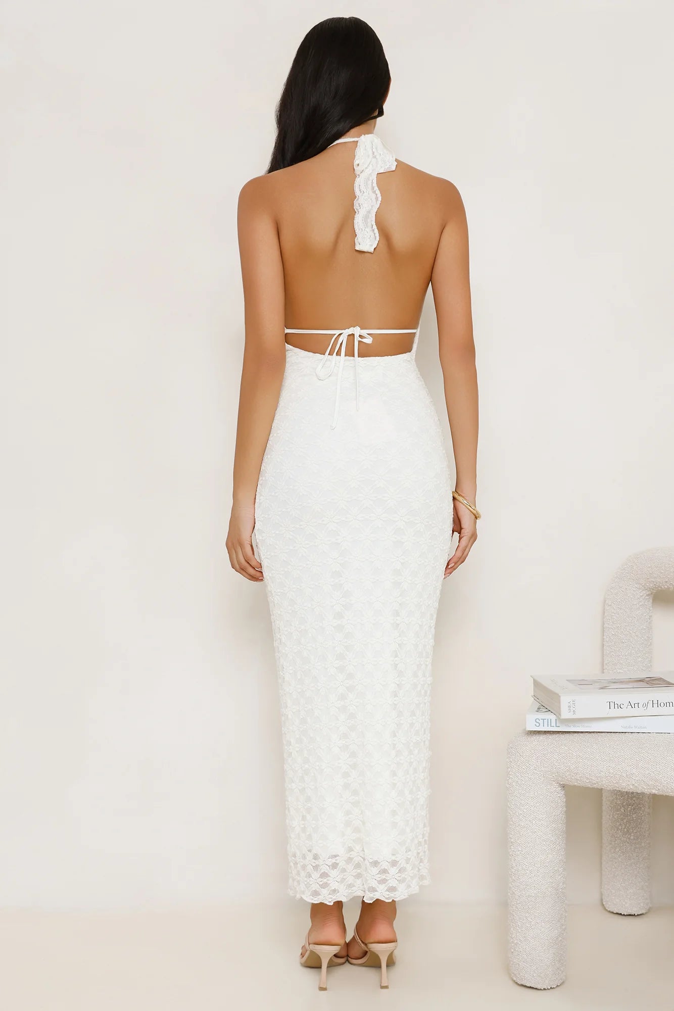 Lace Me Up Halter Maxi Dress Cream