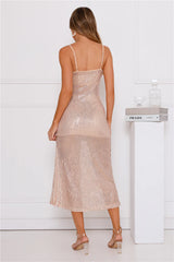 High Shine Set Sequin Midi Dress Gold