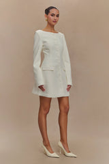 Jolie Boat Neck Suiting Mini Dress - Ivory